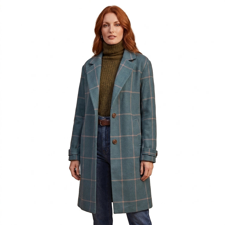 Women’s Plaid Long Coat with Revers Collar-Coats for women-CaldwellVoss