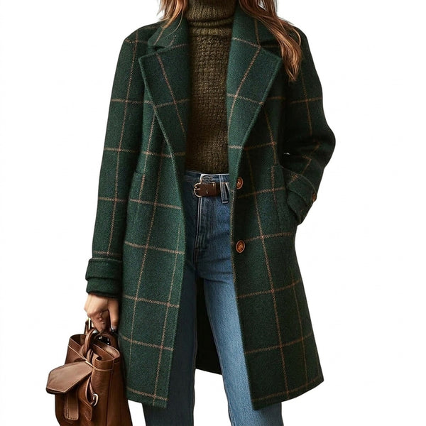 Women’s Plaid Pattern Long Coat-Coats for women-CaldwellVoss