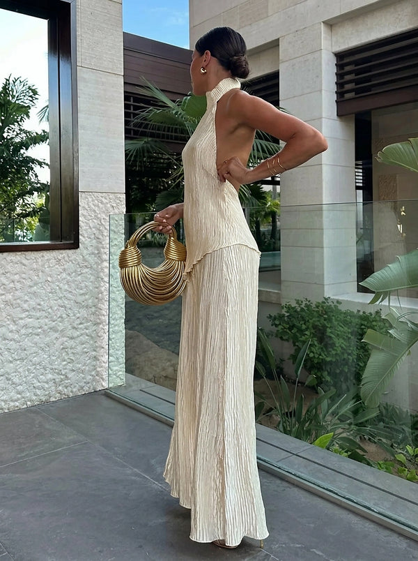 Women’s Pleated Halter Top and Wide Leg Trouser Set-Sets for women-CaldwellVoss