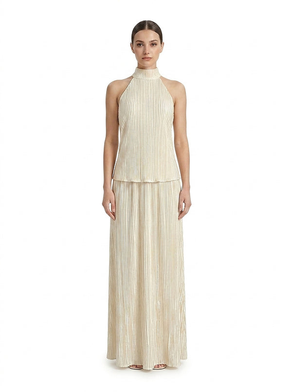 Women’s Pleated Halter Top and Wide Leg Trouser Set-Sets for women-CaldwellVoss