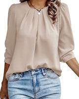 Women’s Pleated Round Neck Blouse-Blouses for women-CaldwellVoss