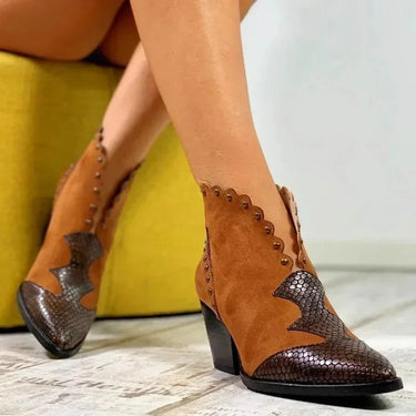 Women’s Pointed Toe Ankle Boots with Scalloped Edges-Footwear for women-CaldwellVoss