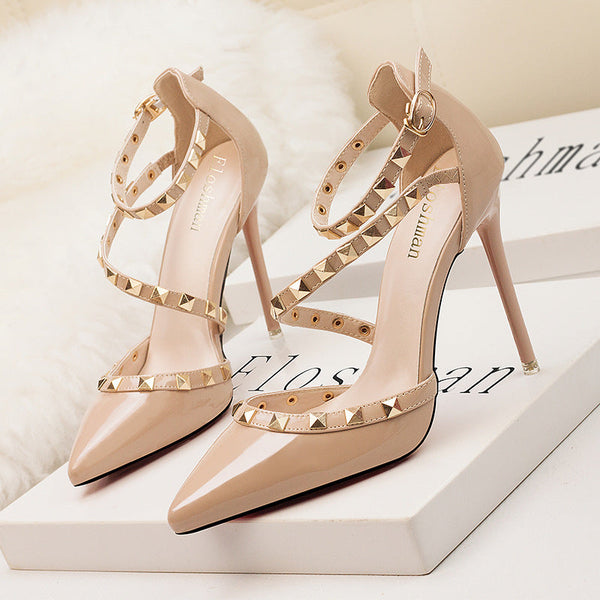 Women’s Pointed Toe Studded Stiletto Heels-Footwear for women-CaldwellVoss