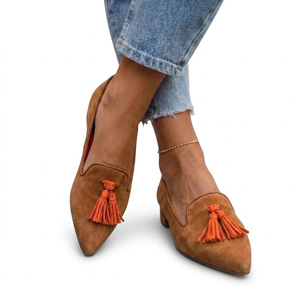 Women’s Pointed Toe Suede Loafers with Tassels-Footwear for women-CaldwellVoss