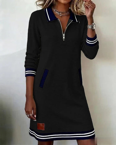 Women’s Polo Collar Zip Front Midi Dress-Midi Dress-CaldwellVoss