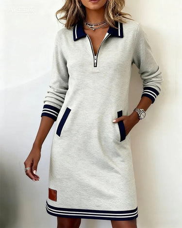 Women’s Polo Collar Zip Front Midi Dress-Midi Dress-CaldwellVoss