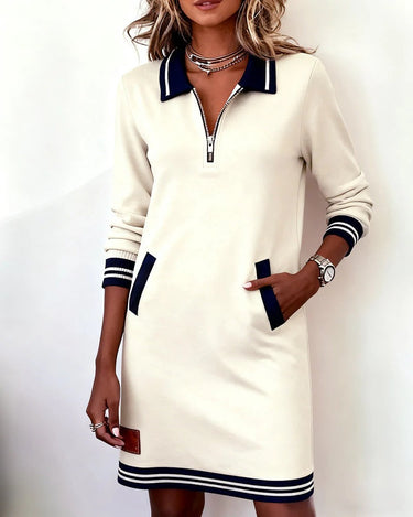 Women’s Polo Collar Zip Front Midi Dress-Midi Dress-CaldwellVoss