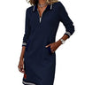 Women’s Polo Collar Zip Front Midi Dress-Midi Dress-CaldwellVoss