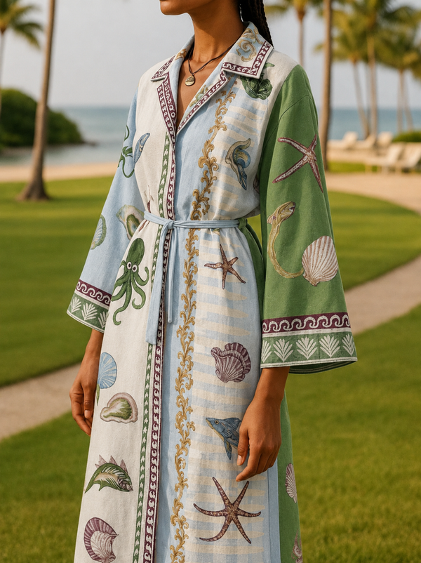 Women's Printed Belted Midi Shirt Dress-Midi Dress-CaldwellVoss