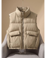 Women’s Puffer Vest with Flap Pockets and Drawcord Hem-Vest for women-CaldwellVoss