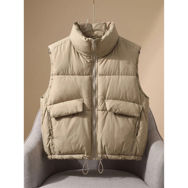 Women’s Puffer Vest with Flap Pockets and Drawcord Hem-Vest for women-CaldwellVoss