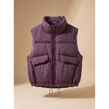 Women’s Puffer Vest with Flap Pockets and Drawcord Hem-Vest for women-CaldwellVoss