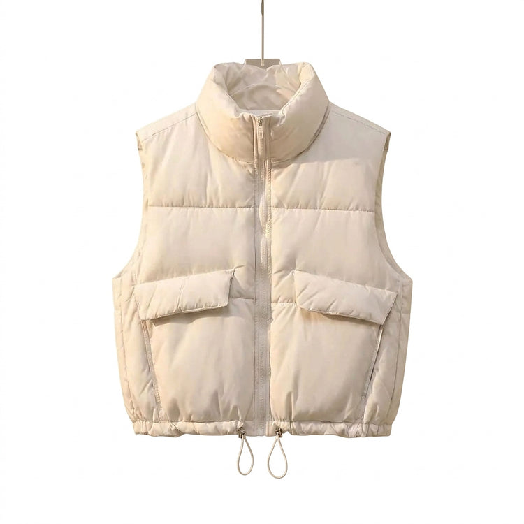 Women’s Puffer Vest with Flap Pockets and Drawcord Hem-Vest for women-CaldwellVoss