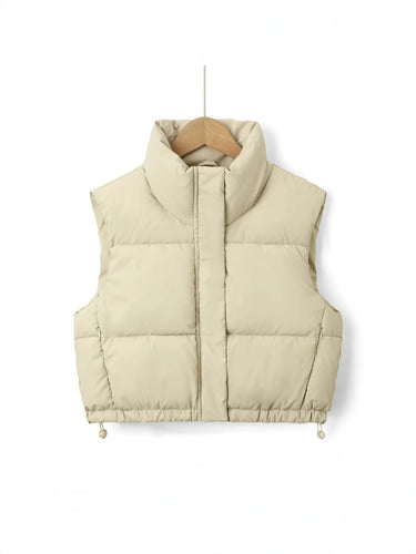 Women’s Puffer Vest with Stand Collar and Drawcord Hem-Vests for women-CaldwellVoss