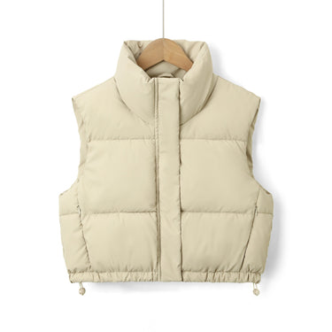 Women’s Puffer Vest with Stand Collar and Drawcord Hem-Vests for women-CaldwellVoss