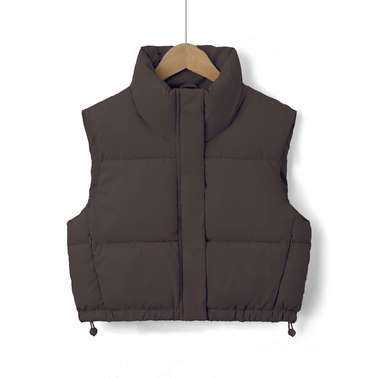 Women’s Puffer Vest with Stand Collar and Drawcord Hem-Vests for women-CaldwellVoss