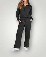 Women’s Quarter-Zip Pullover and Wide Leg Pants Set-Sets for women-CaldwellVoss