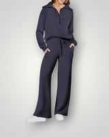 Women’s Quarter-Zip Pullover and Wide Leg Pants Set-Sets for women-CaldwellVoss