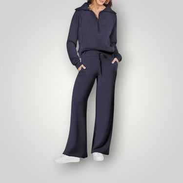 Women’s Quarter-Zip Pullover and Wide Leg Pants Set-Sets for women-CaldwellVoss
