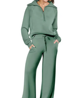 Women’s Quarter-Zip Pullover and Wide Leg Pants Set-Sets for women-CaldwellVoss