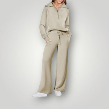 Women’s Quarter-Zip Pullover and Wide Leg Pants Set-Sets for women-CaldwellVoss
