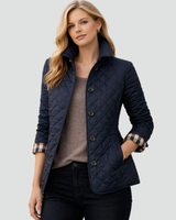 Women’s Quilted Button Front Jacket with Plaid Cuffs-Jacket for women-CaldwellVoss