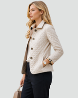 Women’s Quilted Button Front Jacket with Plaid Cuffs-Jacket for women-CaldwellVoss