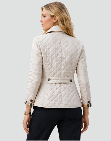 Women’s Quilted Button Front Jacket with Plaid Cuffs-Jacket for women-CaldwellVoss
