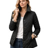 Women’s Quilted Button Front Jacket with Plaid Cuffs-Jacket for women-CaldwellVoss