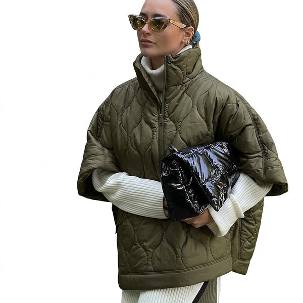 Women’s Quilted Cape Jacket with Stand Collar-Jacket for women-CaldwellVoss