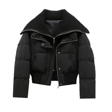 Women’s Quilted Puffer Jacket with Ribbed Knit Collar and Hem-Jacket for women-CaldwellVoss