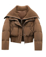 Women’s Quilted Puffer Jacket with Ribbed Knit Collar and Hem-Jacket for women-CaldwellVoss