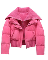Women’s Quilted Puffer Jacket with Ribbed Knit Collar and Hem-Jacket for women-CaldwellVoss