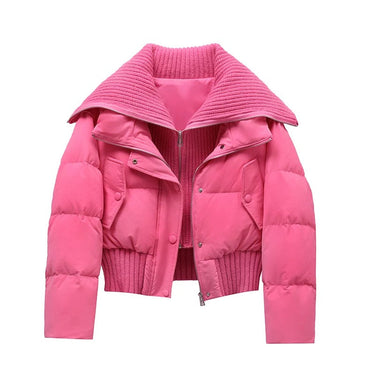 Women’s Quilted Puffer Jacket with Ribbed Knit Collar and Hem-Jacket for women-CaldwellVoss