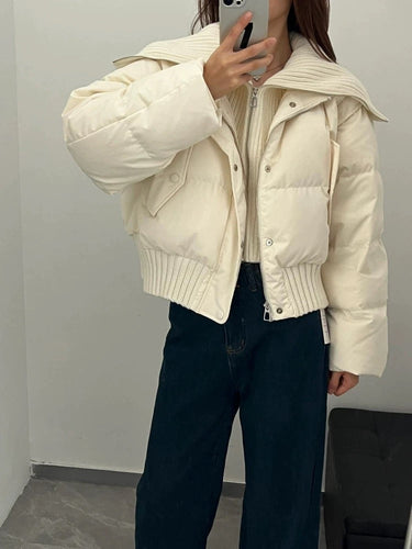 Women’s Quilted Puffer Jacket with Ribbed Knit Collar and Hem-Jacket for women-CaldwellVoss