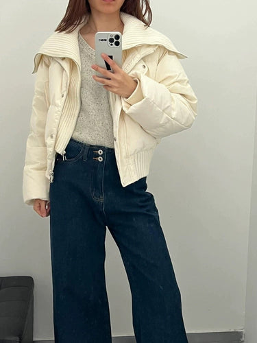 Women’s Quilted Puffer Jacket with Ribbed Knit Collar and Hem-Jacket for women-CaldwellVoss