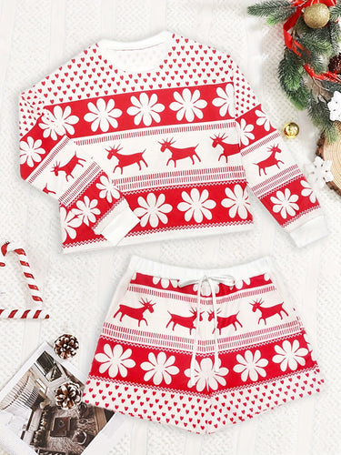 Women’s Reindeer Snowflake Print Matching Set-Sets for women-CaldwellVoss