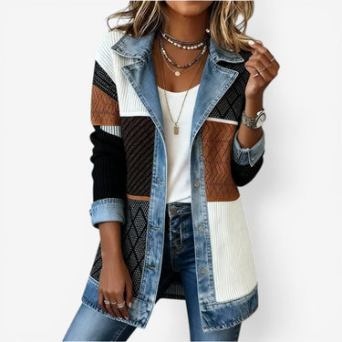 Women’s Ribbed Knit Jacket with Denim Trim-Jacket for women-CaldwellVoss