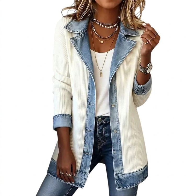 Women’s Ribbed Knit Jacket with Denim Trim-Jacket for women-CaldwellVoss