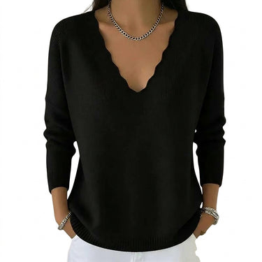 Women’s Scalloped V-Neck Knit Sweater-Sweaters for Women-CaldwellVoss