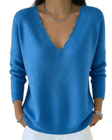 Women’s Scalloped V-Neck Knit Sweater-Sweaters for Women-CaldwellVoss