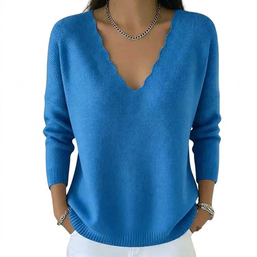 Women’s Scalloped V-Neck Knit Sweater-Sweaters for Women-CaldwellVoss
