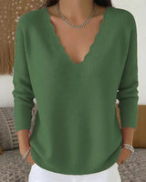 Women’s Scalloped V-Neck Knit Sweater-Sweaters for Women-CaldwellVoss