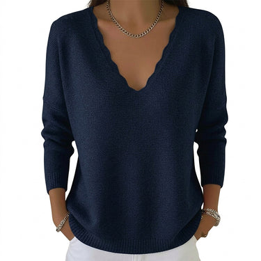 Women’s Scalloped V-Neck Knit Sweater-Sweaters for Women-CaldwellVoss