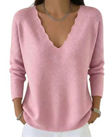 Women’s Scalloped V-Neck Knit Sweater-Sweaters for Women-CaldwellVoss
