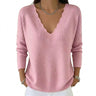 Women’s Scalloped V-Neck Knit Sweater-Sweaters for Women-CaldwellVoss