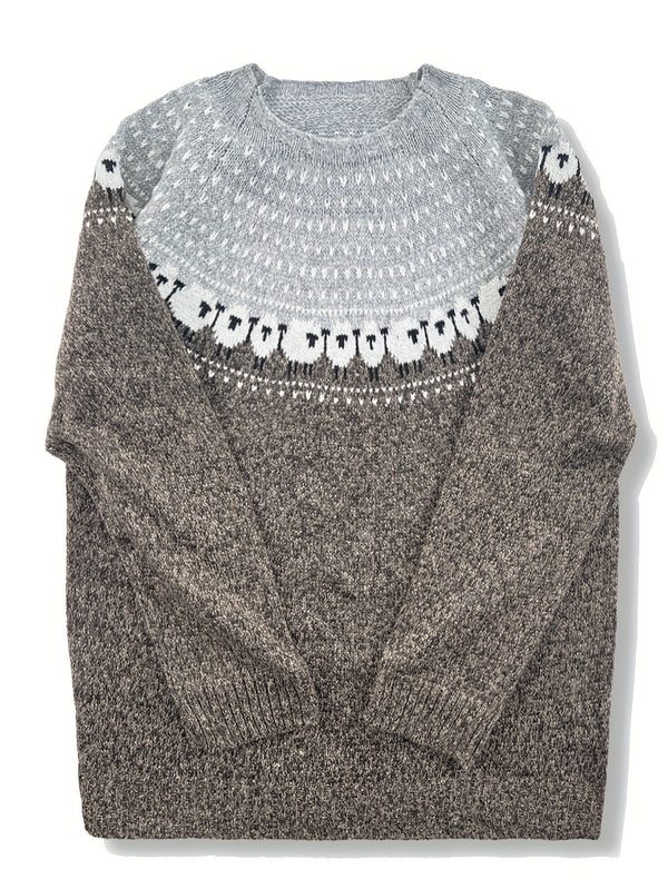 Women’s Sheep Jacquard Knit Sweater-Sweaters for Women-CaldwellVoss