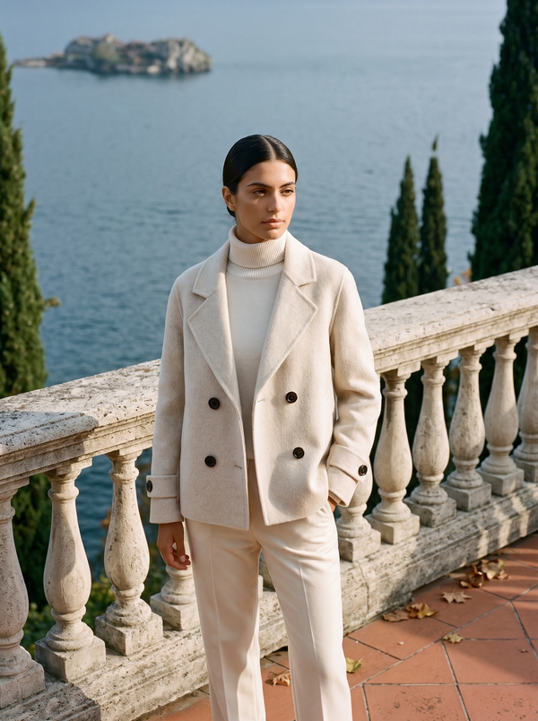 Women's Short Coat with Lapel and Buttons-Coats for women-CaldwellVoss