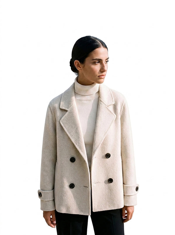 Women's Short Coat with Lapel and Buttons-Coats for women-CaldwellVoss