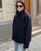 Women’s Short Jacket with Stand Collar and Button Closure-Jacket for women-CaldwellVoss
